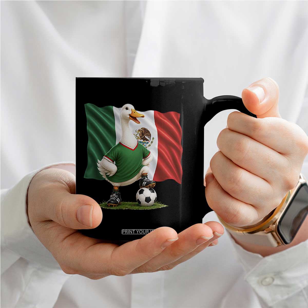 Merlin the Duck Mexico Flag Soccer Player Coffee Mug Mexican Pride Football Fans