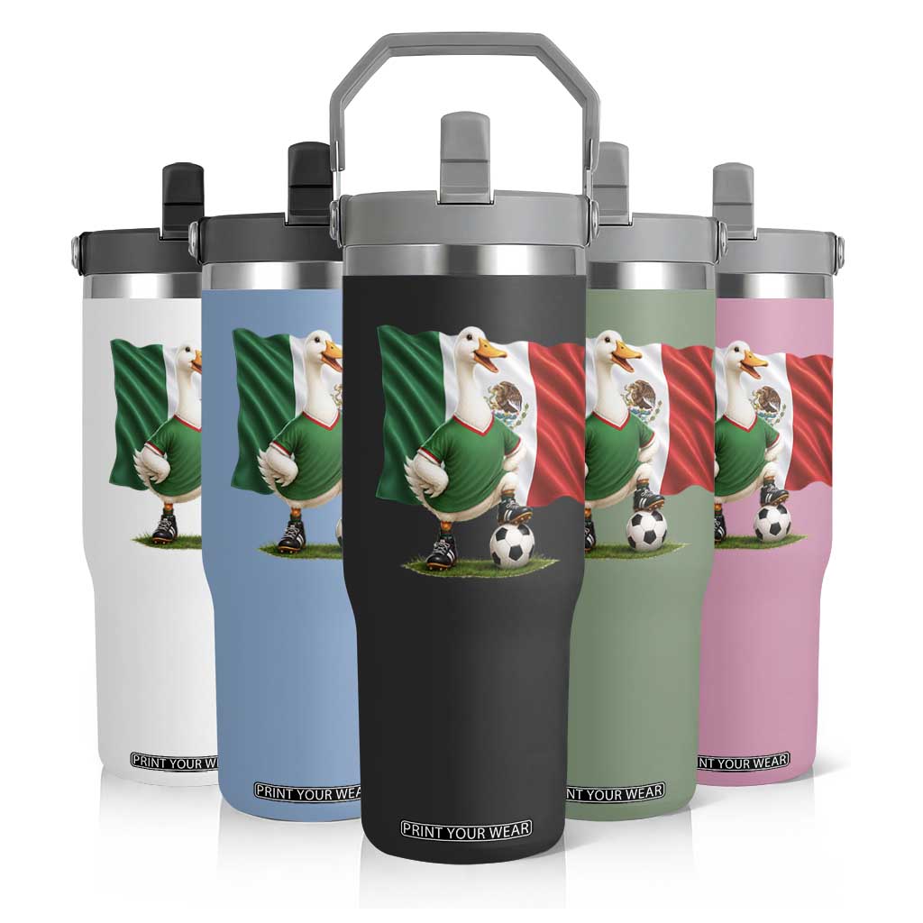 Merlin the Duck Mexico Flag Soccer Player Flip Straw Tumbler Mexican Pride Football Fans
