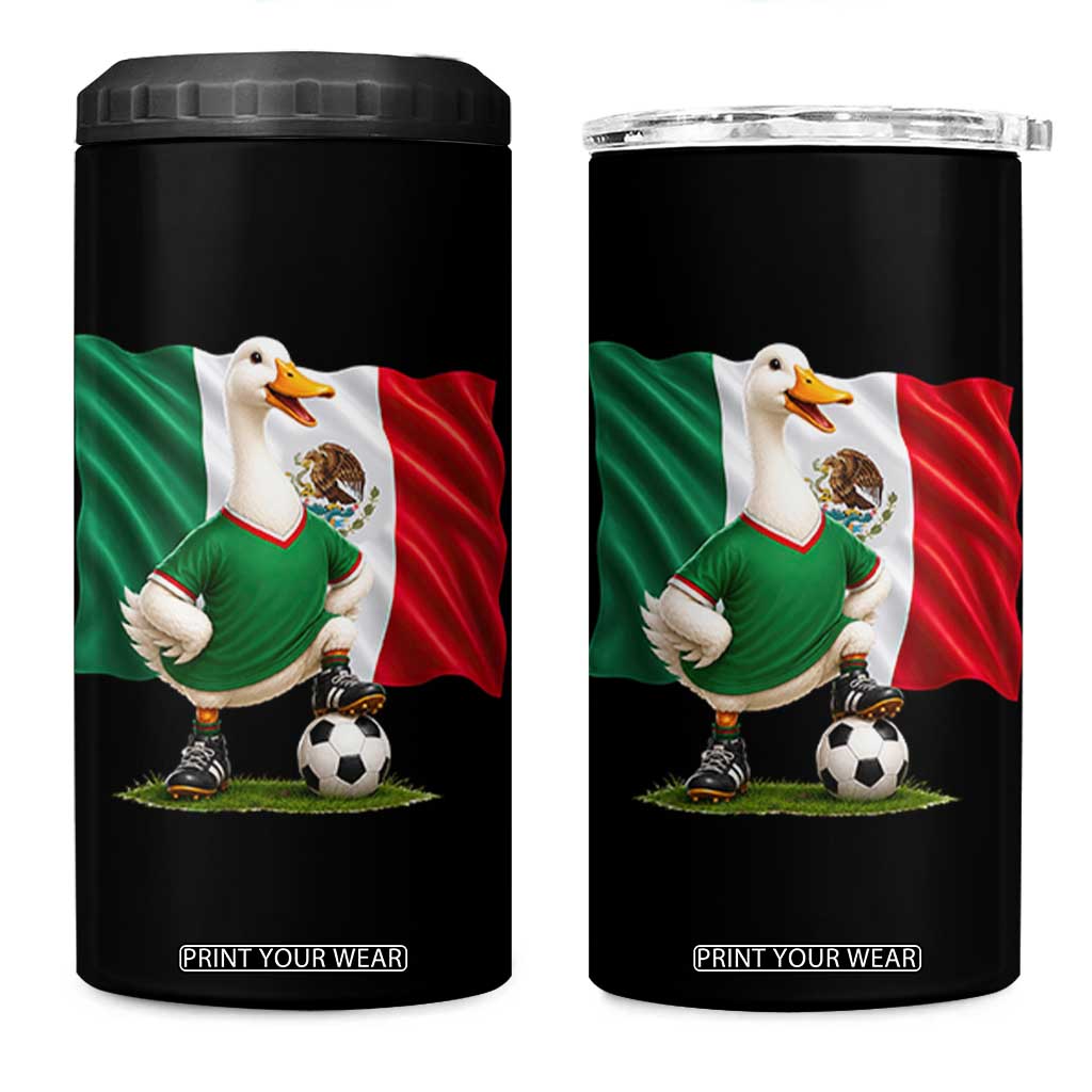 Merlin the Duck Mexico Flag Soccer Player 4 in 1 Can Cooler Tumbler Mexican Pride Football Fans