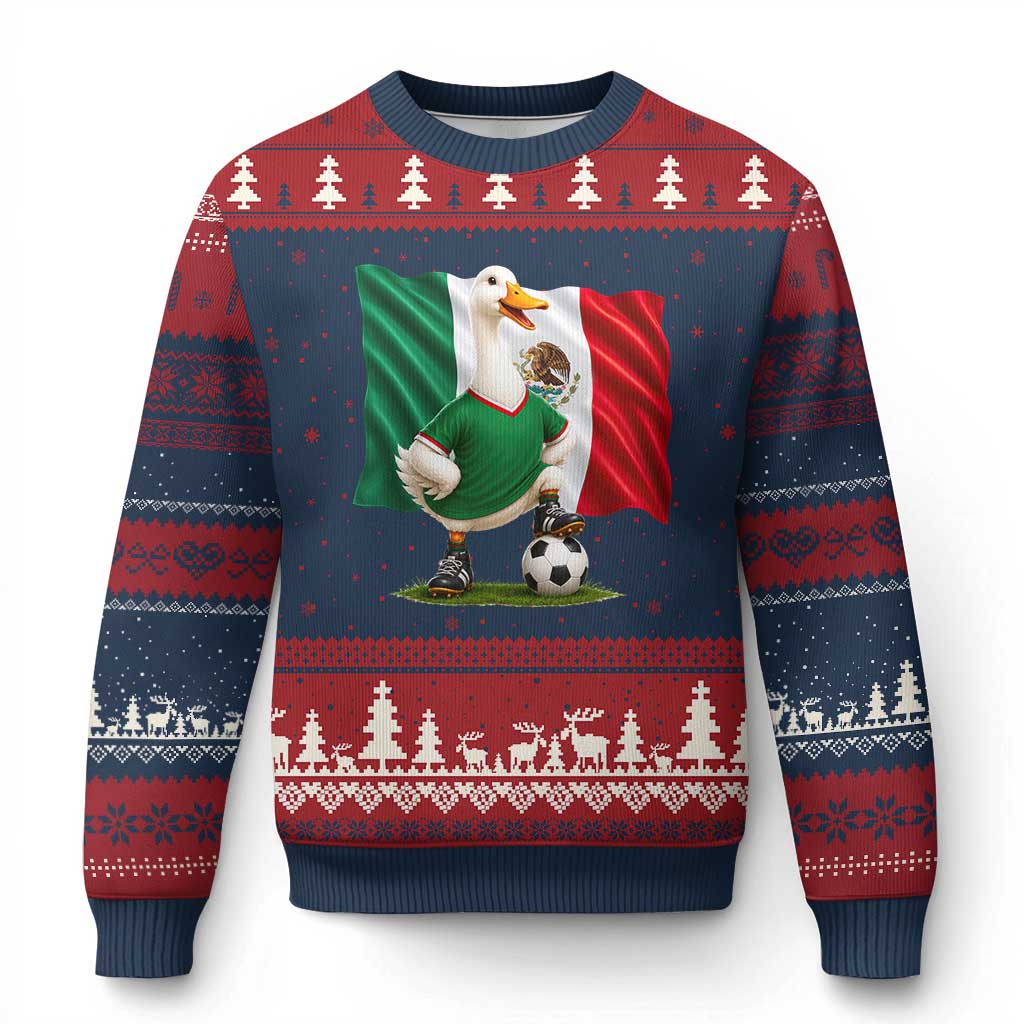 Merlin the Duck Mexico Flag Soccer Player Ugly Christmas Sweater Mexican Pride Football Fans
