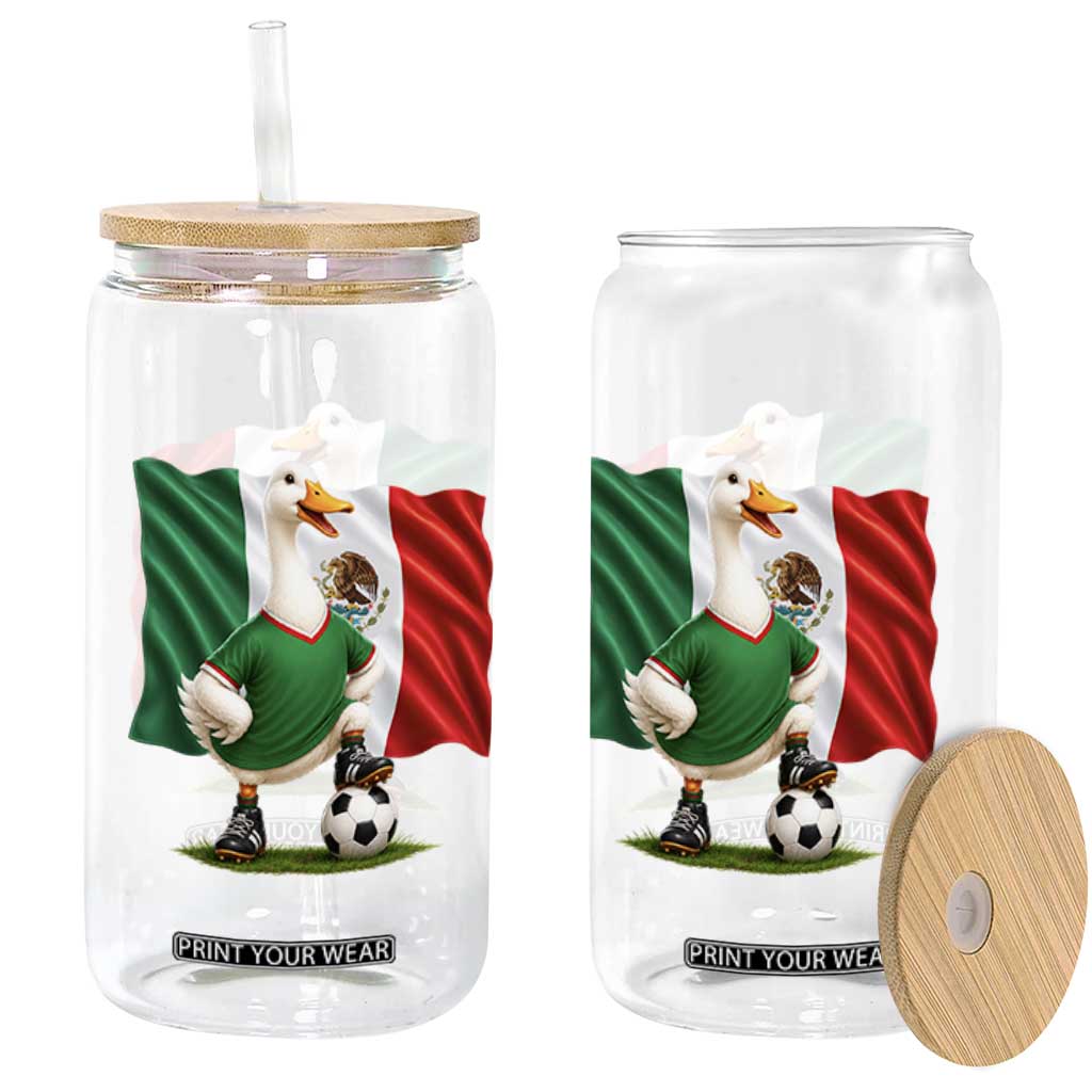 Merlin the Duck Mexico Flag Soccer Player Glass Can Mexican Pride Football Fans