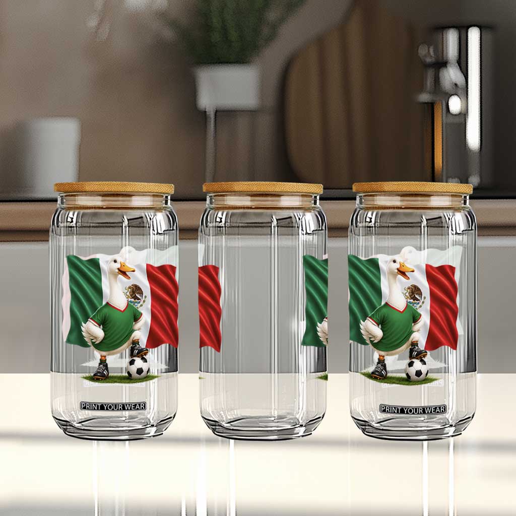 Merlin the Duck Mexico Flag Soccer Player Glass Can Mexican Pride Football Fans