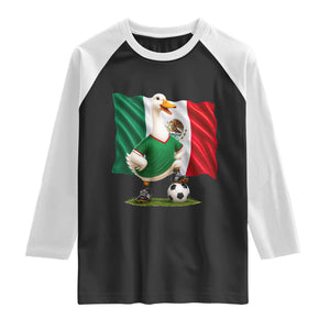 Merlin the Duck Mexico Flag Soccer Player Raglan Shirt Mexican Pride Football Fans