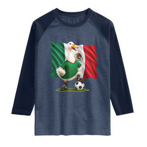 Merlin the Duck Mexico Flag Soccer Player Raglan Shirt Mexican Pride Football Fans