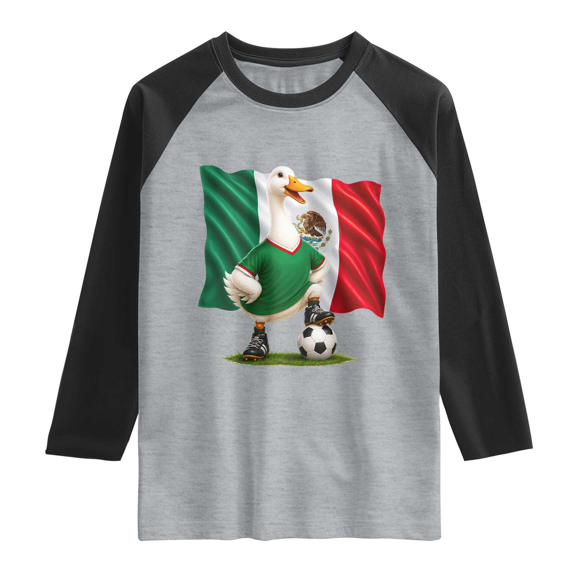 Merlin the Duck Mexico Flag Soccer Player Raglan Shirt Mexican Pride Football Fans