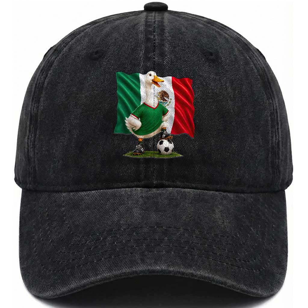 Merlin the Duck Mexico Flag Soccer Player Washed Cotton Baseball Cap Mexican Pride Football Fans TS02 Print Your Wear