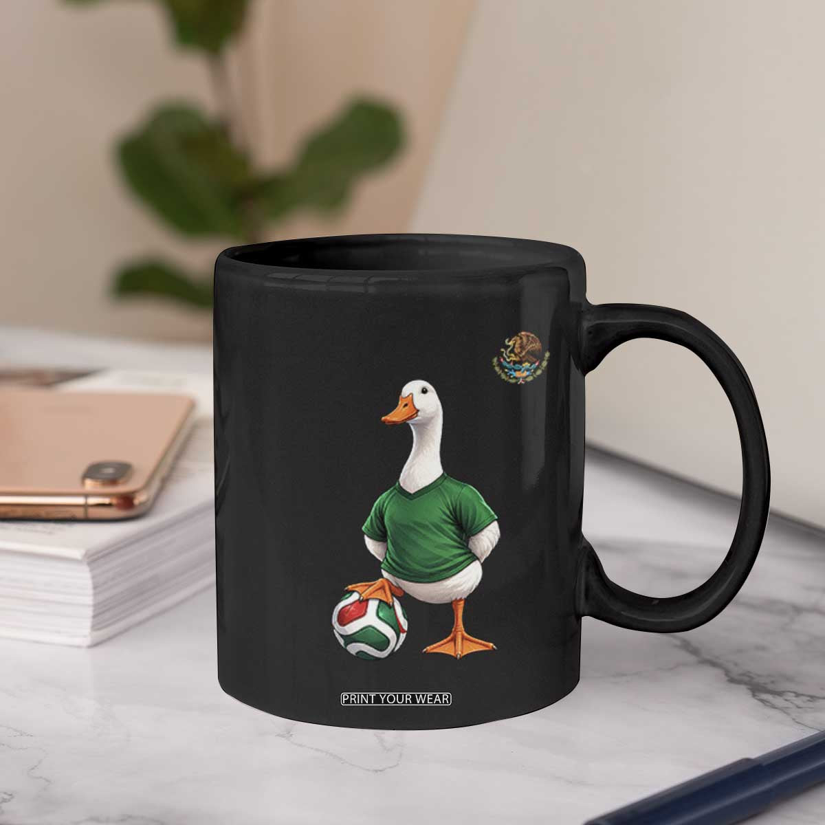 Merlin the Duck Soccer Player Mexico Fans Coffee Mug Mexican Sports Futbol Lovers Viral Animal in Green Jersey Graphic