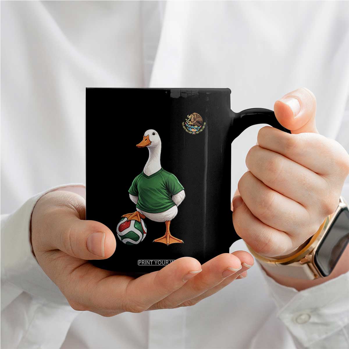 Merlin the Duck Soccer Player Mexico Fans Coffee Mug Mexican Sports Futbol Lovers Viral Animal in Green Jersey Graphic