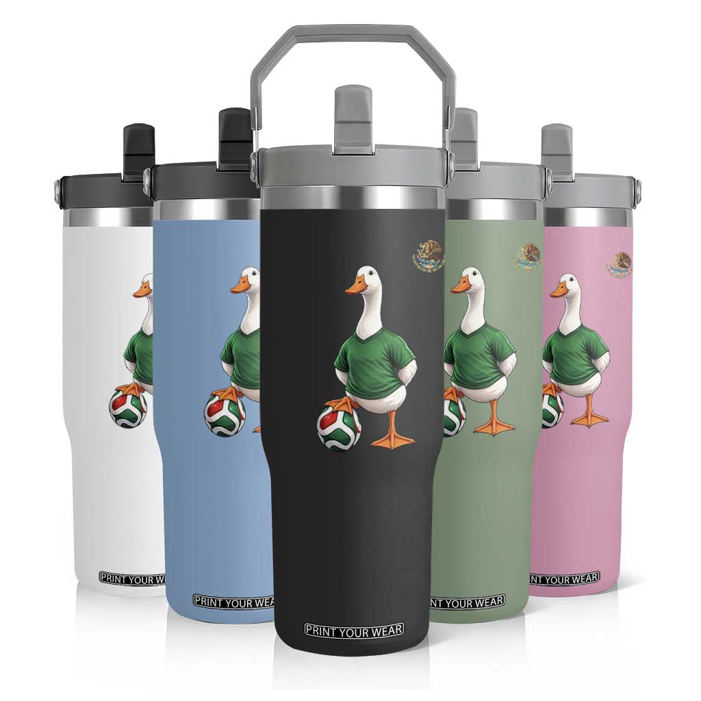 Merlin the Duck Soccer Player Mexico Fans Flip Straw Tumbler Mexican Sports Futbol Lovers Viral Animal in Green Jersey Graphic