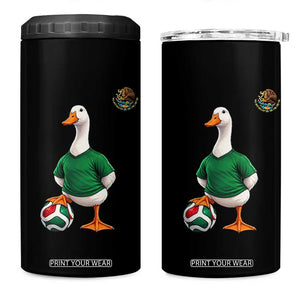 Merlin the Duck Soccer Player Mexico Fans 4 in 1 Can Cooler Tumbler Mexican Sports Futbol Lovers Viral Animal in Green Jersey Graphic
