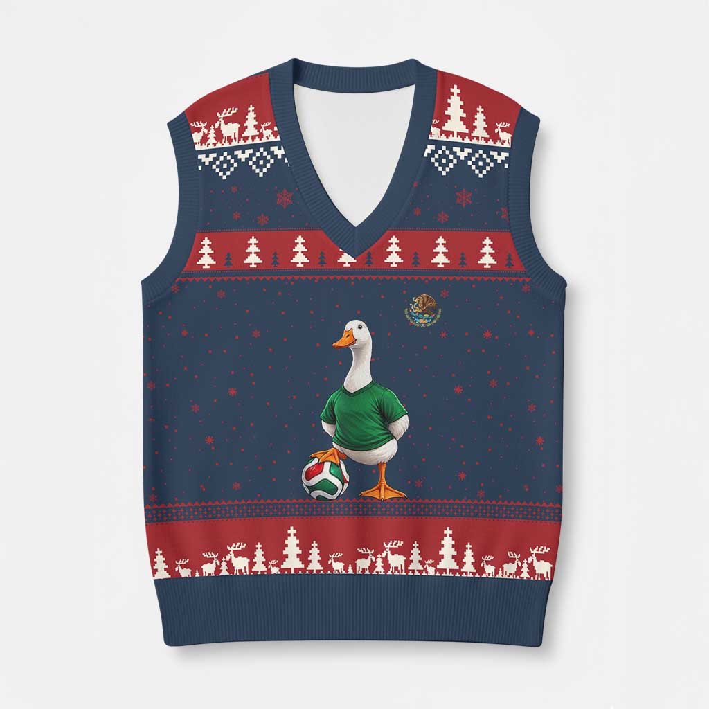 Merlin the Duck Soccer Player Mexico Fans V-Neck Knit Sweater Vest Mexican Sports Futbol Lovers Viral Animal in Green Jersey Graphic