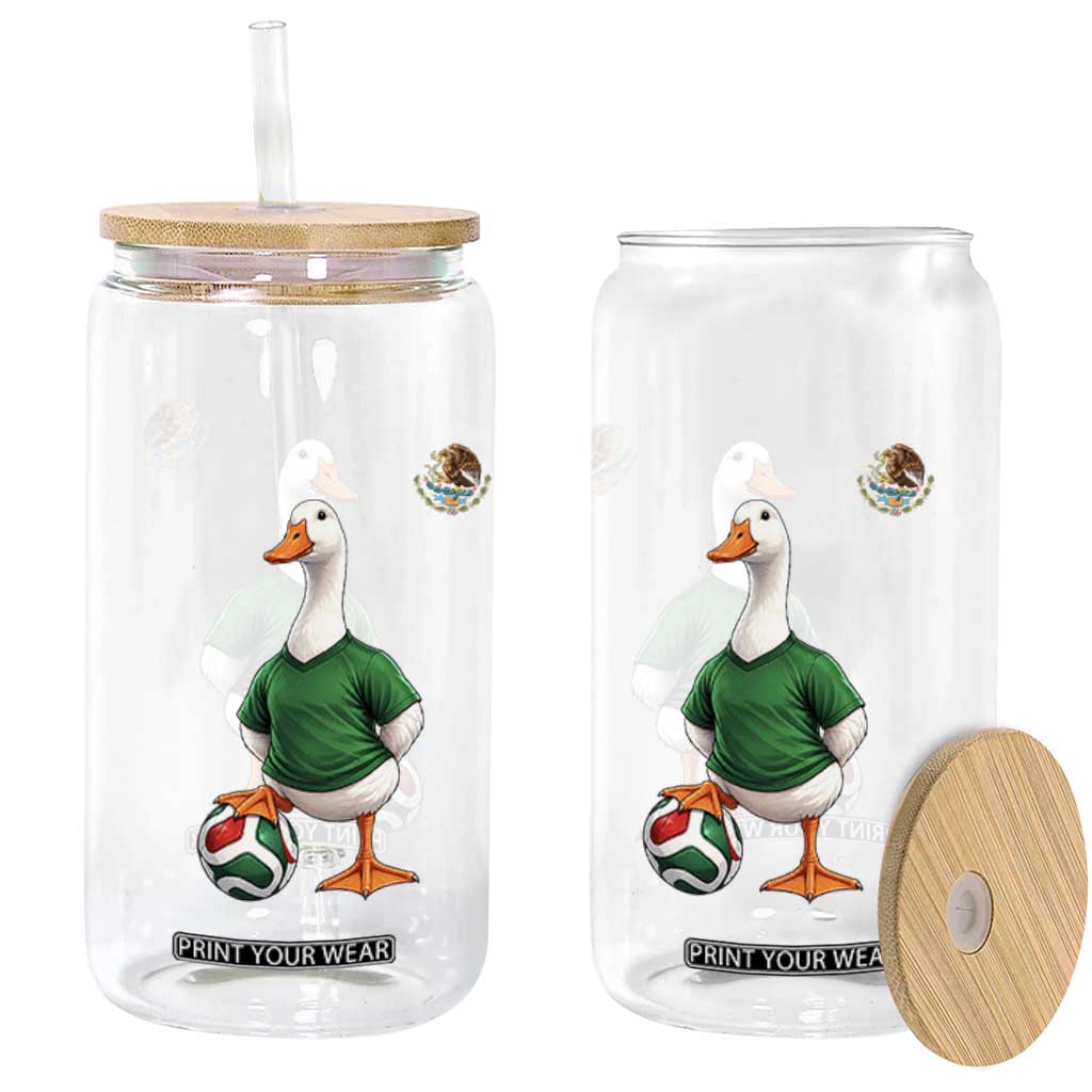 Merlin the Duck Soccer Player Mexico Fans Glass Can Mexican Sports Futbol Lovers Viral Animal in Green Jersey Graphic