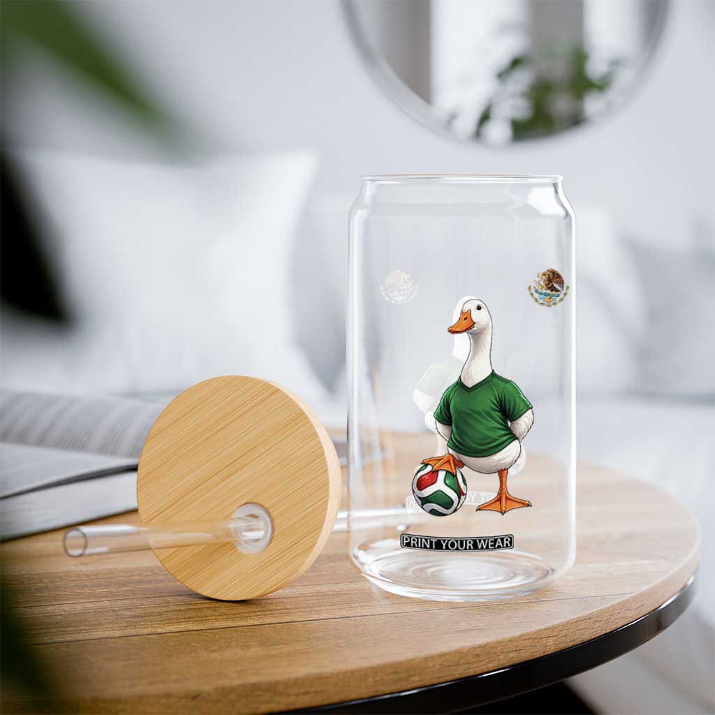 Merlin the Duck Soccer Player Mexico Fans Glass Can Mexican Sports Futbol Lovers Viral Animal in Green Jersey Graphic