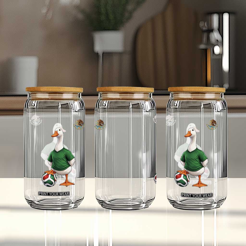 Merlin the Duck Soccer Player Mexico Fans Glass Can Mexican Sports Futbol Lovers Viral Animal in Green Jersey Graphic