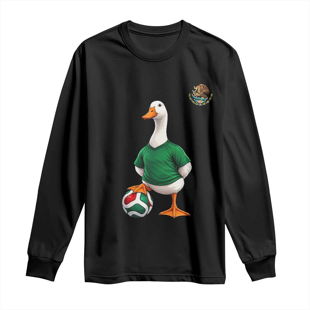 Merlin the Duck Soccer Player Mexico Fans Long Sleeve Shirt Mexican Sports Futbol Lovers Viral Animal in Green Jersey Graphic