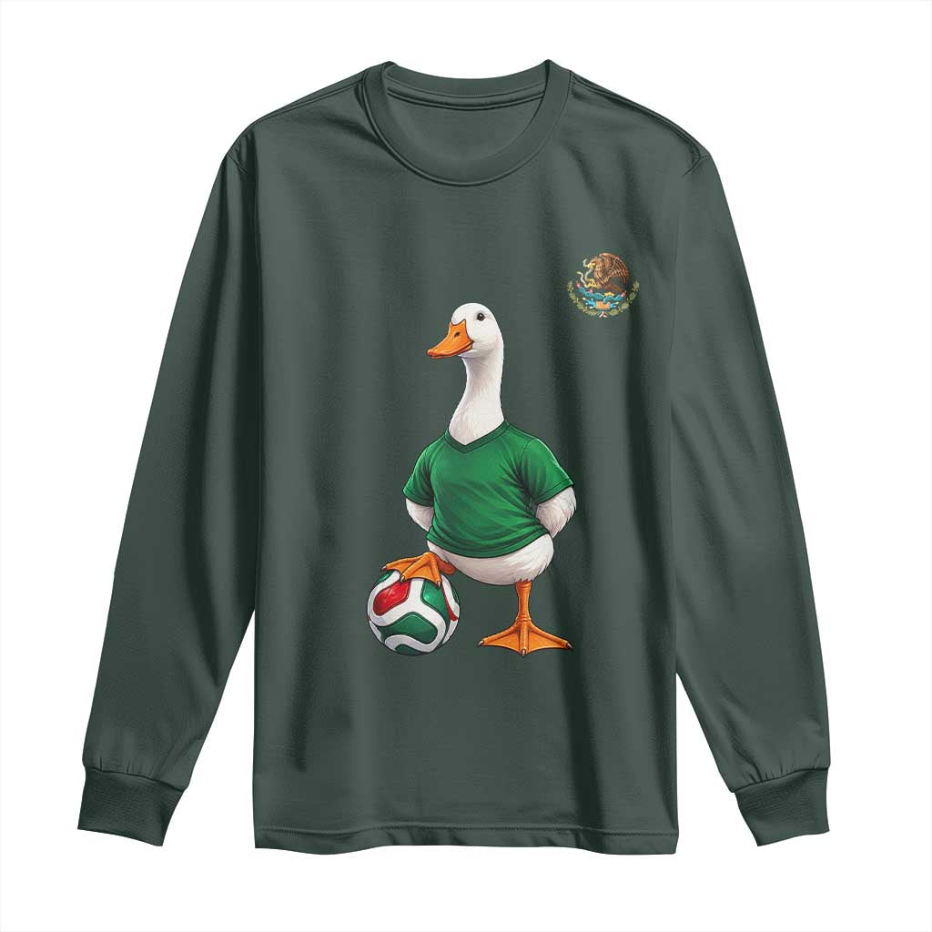 Merlin the Duck Soccer Player Mexico Fans Long Sleeve Shirt Mexican Sports Futbol Lovers Viral Animal in Green Jersey Graphic
