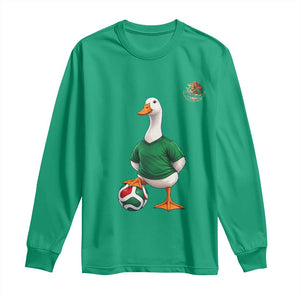 Merlin the Duck Soccer Player Mexico Fans Long Sleeve Shirt Mexican Sports Futbol Lovers Viral Animal in Green Jersey Graphic
