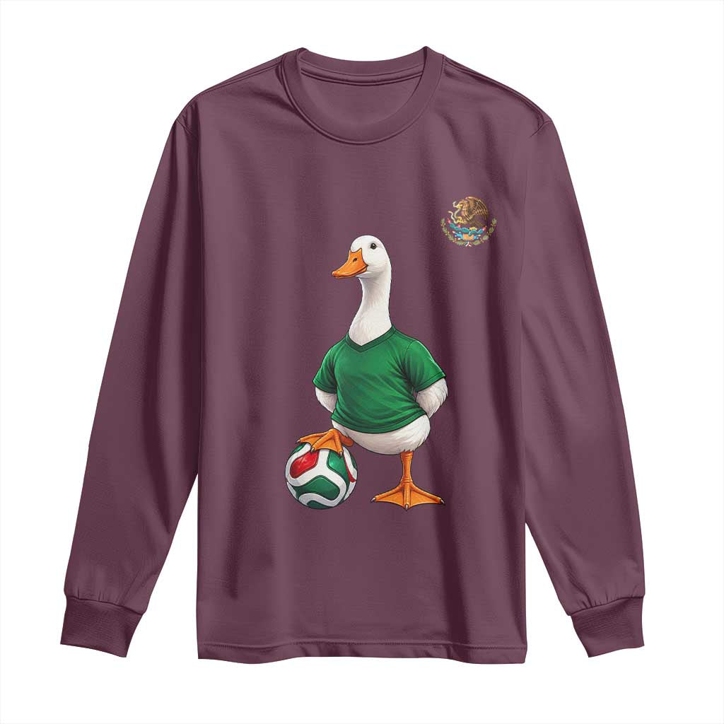 Merlin the Duck Soccer Player Mexico Fans Long Sleeve Shirt Mexican Sports Futbol Lovers Viral Animal in Green Jersey Graphic