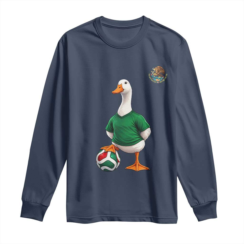 Merlin the Duck Soccer Player Mexico Fans Long Sleeve Shirt Mexican Sports Futbol Lovers Viral Animal in Green Jersey Graphic