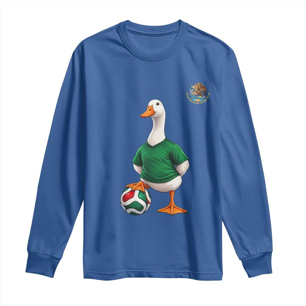 Merlin the Duck Soccer Player Mexico Fans Long Sleeve Shirt Mexican Sports Futbol Lovers Viral Animal in Green Jersey Graphic
