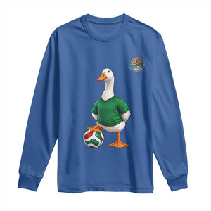 Merlin the Duck Soccer Player Mexico Fans Long Sleeve Shirt Mexican Sports Futbol Lovers Viral Animal in Green Jersey Graphic