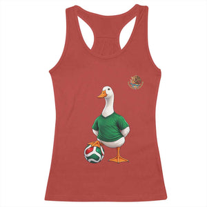 Merlin the Duck Soccer Player Mexico Fans Racerback Tank Top Mexican Sports Futbol Lovers Viral Animal in Green Jersey Graphic