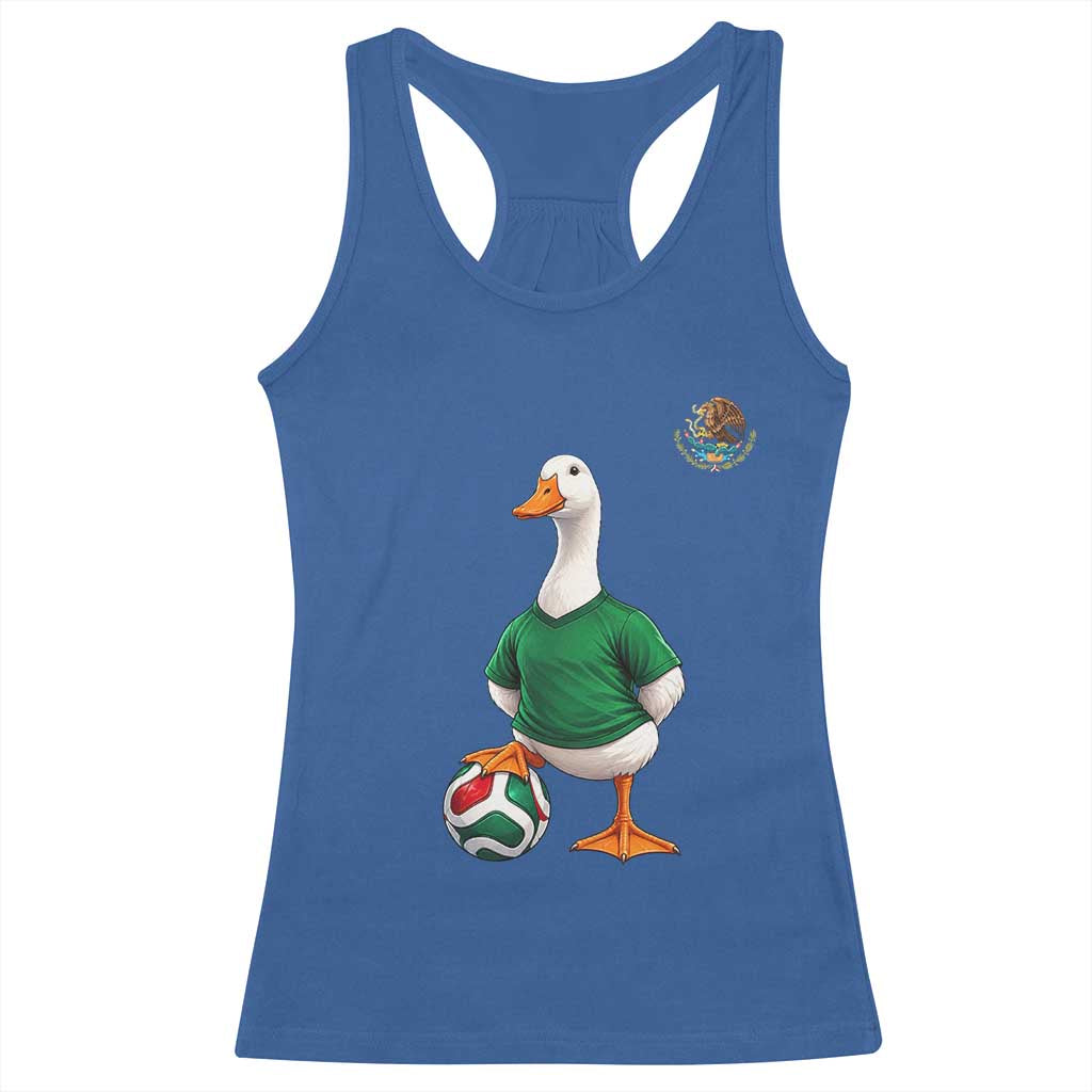 Merlin the Duck Soccer Player Mexico Fans Racerback Tank Top Mexican Sports Futbol Lovers Viral Animal in Green Jersey Graphic