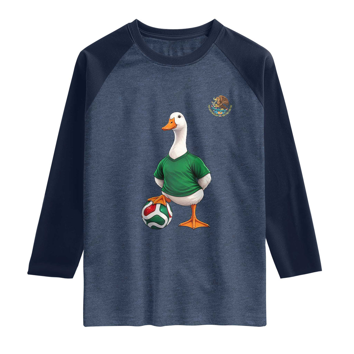Merlin the Duck Soccer Player Mexico Fans Raglan Shirt Mexican Sports Futbol Lovers Viral Animal in Green Jersey Graphic