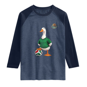 Merlin the Duck Soccer Player Mexico Fans Raglan Shirt Mexican Sports Futbol Lovers Viral Animal in Green Jersey Graphic