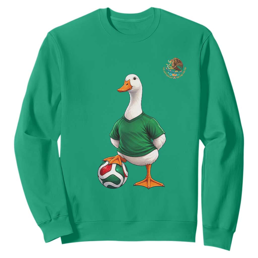 Merlin the Duck Soccer Player Mexico Fans Sweatshirt Mexican Sports Futbol Lovers Viral Animal in Green Jersey Graphic