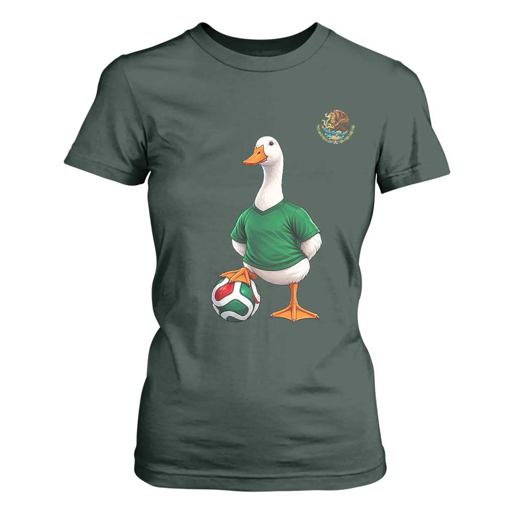 Merlin the Duck Soccer Player Mexico Fans T Shirt For Women Mexican Sports Futbol Lovers Viral Animal in Green Jersey Graphic