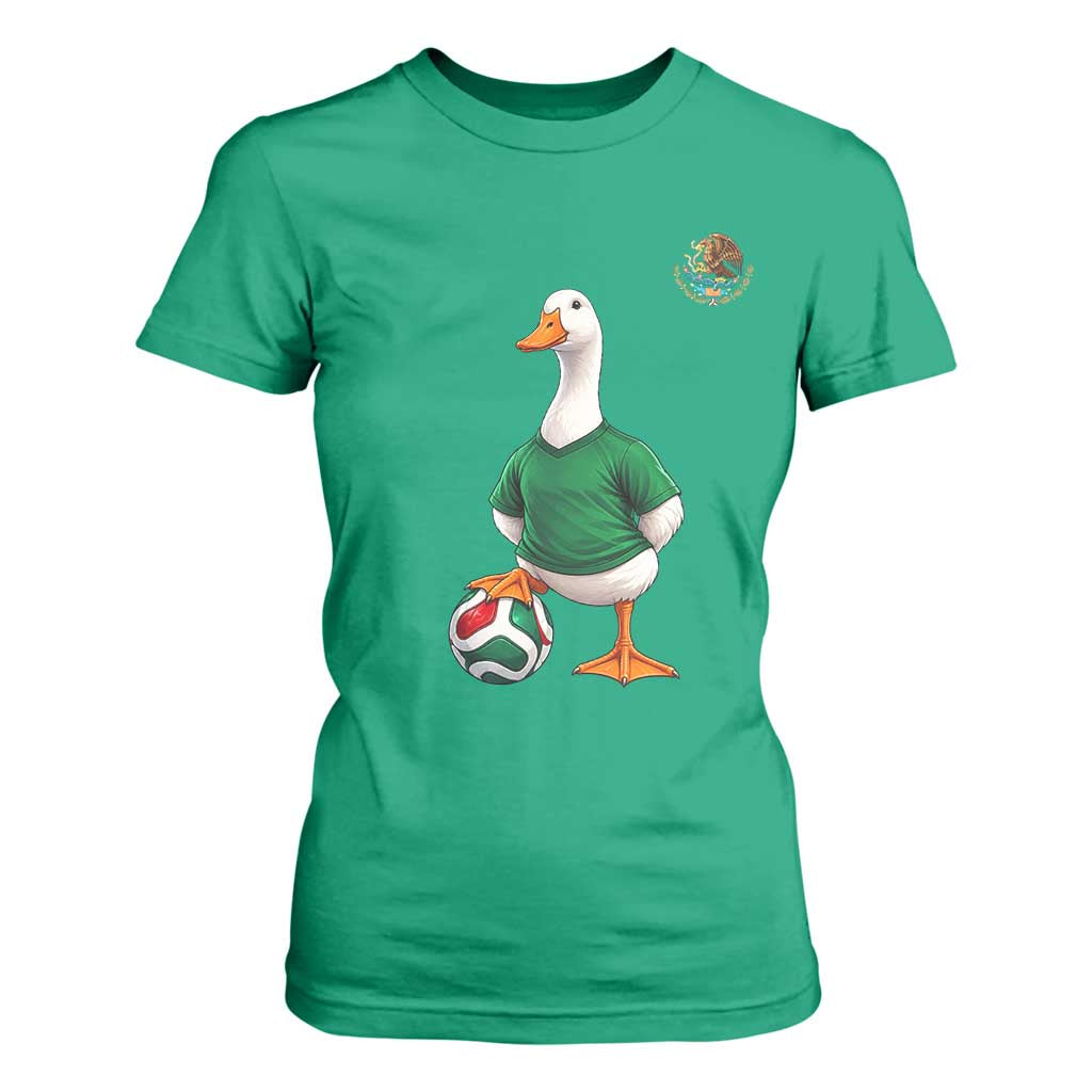 Merlin the Duck Soccer Player Mexico Fans T Shirt For Women Mexican Sports Futbol Lovers Viral Animal in Green Jersey Graphic