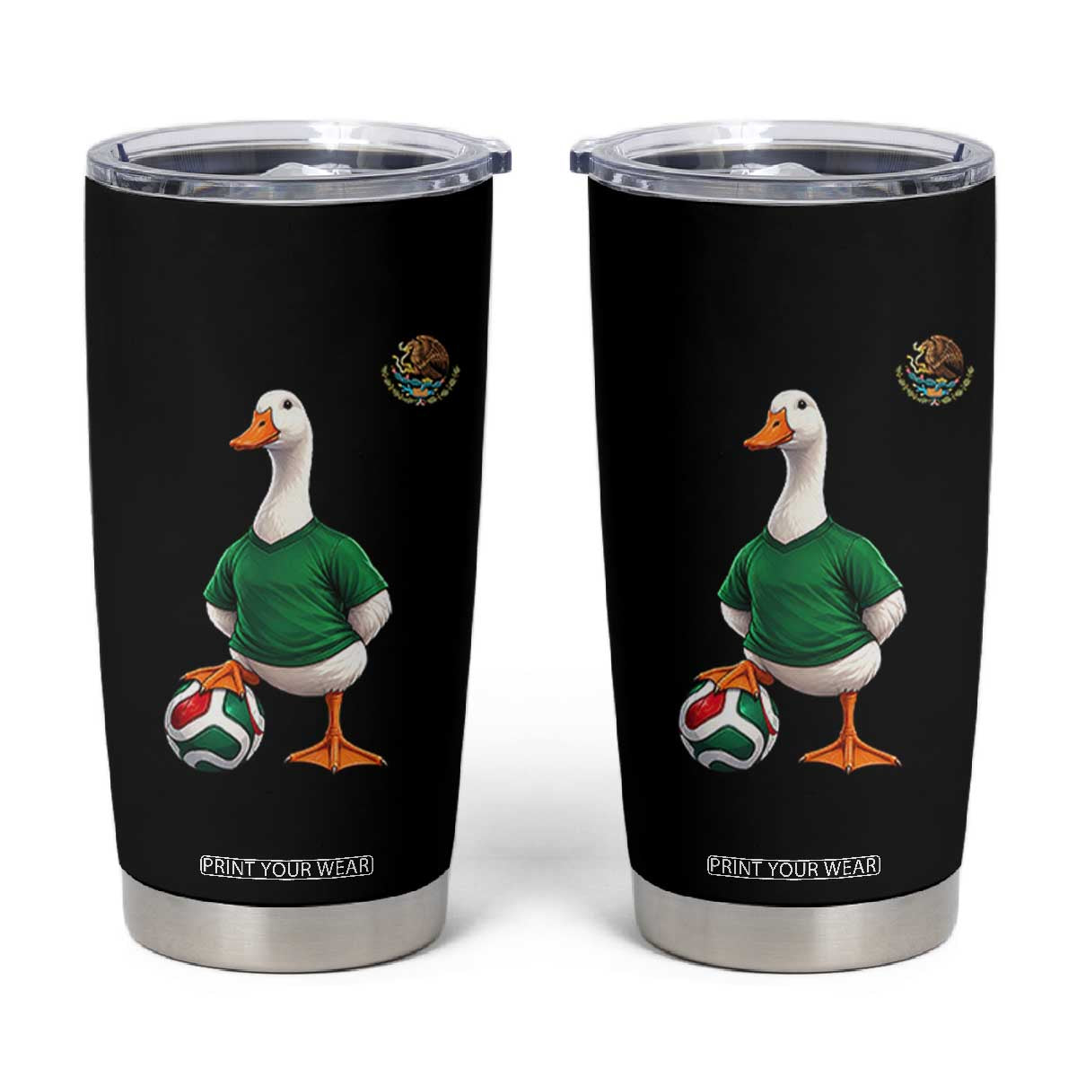 Merlin the Duck Soccer Player Mexico Fans Tumbler Cup Mexican Sports Futbol Lovers Viral Animal in Green Jersey Graphic