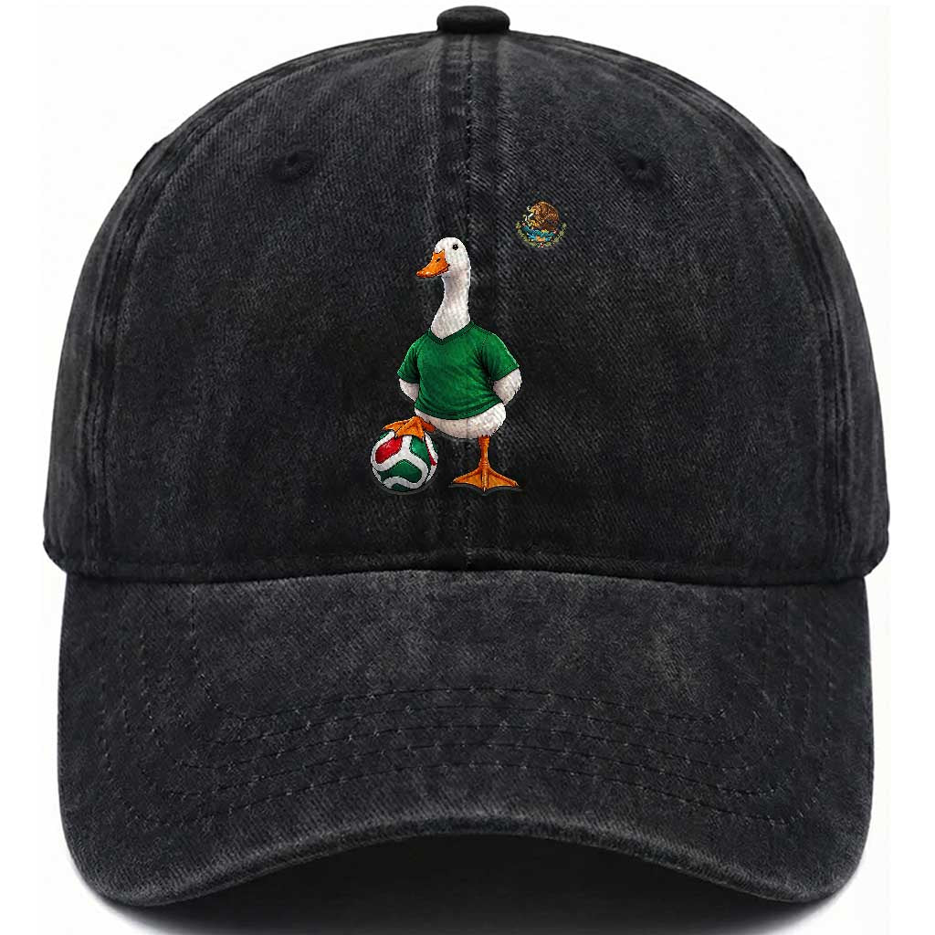 Merlin the Duck Soccer Player Mexico Fans Washed Cotton Baseball Cap Mexican Sports Futbol Lovers Viral Animal in Green Jersey Graphic