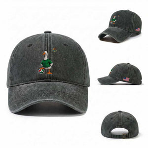 Merlin the Duck Soccer Player Mexico Fans Washed Cotton Baseball Cap Mexican Sports Futbol Lovers Viral Animal in Green Jersey Graphic