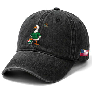 Merlin the Duck Soccer Player Mexico Fans Washed Cotton Baseball Cap Mexican Sports Futbol Lovers Viral Animal in Green Jersey Graphic