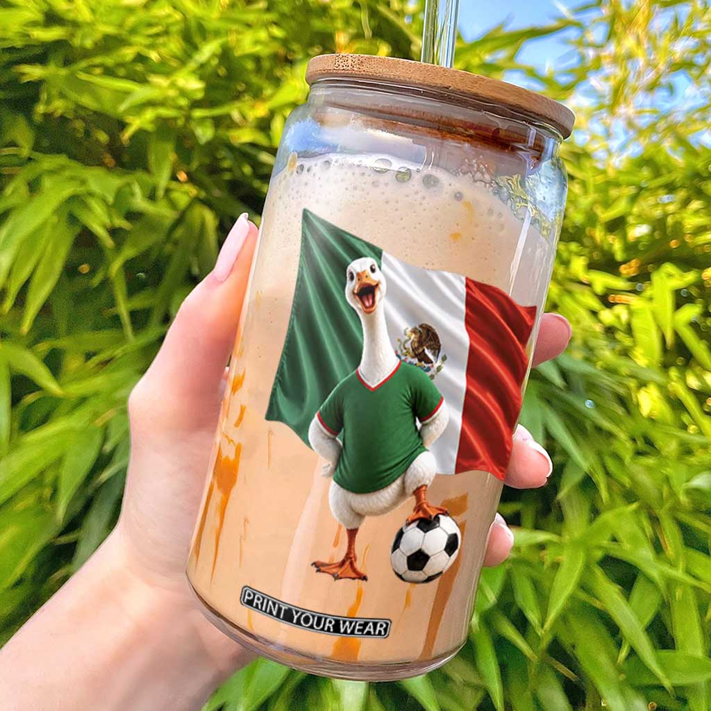 Funny Screaming Merlin the Duck Glass Can Mexico Soccer Flag Football Fans
