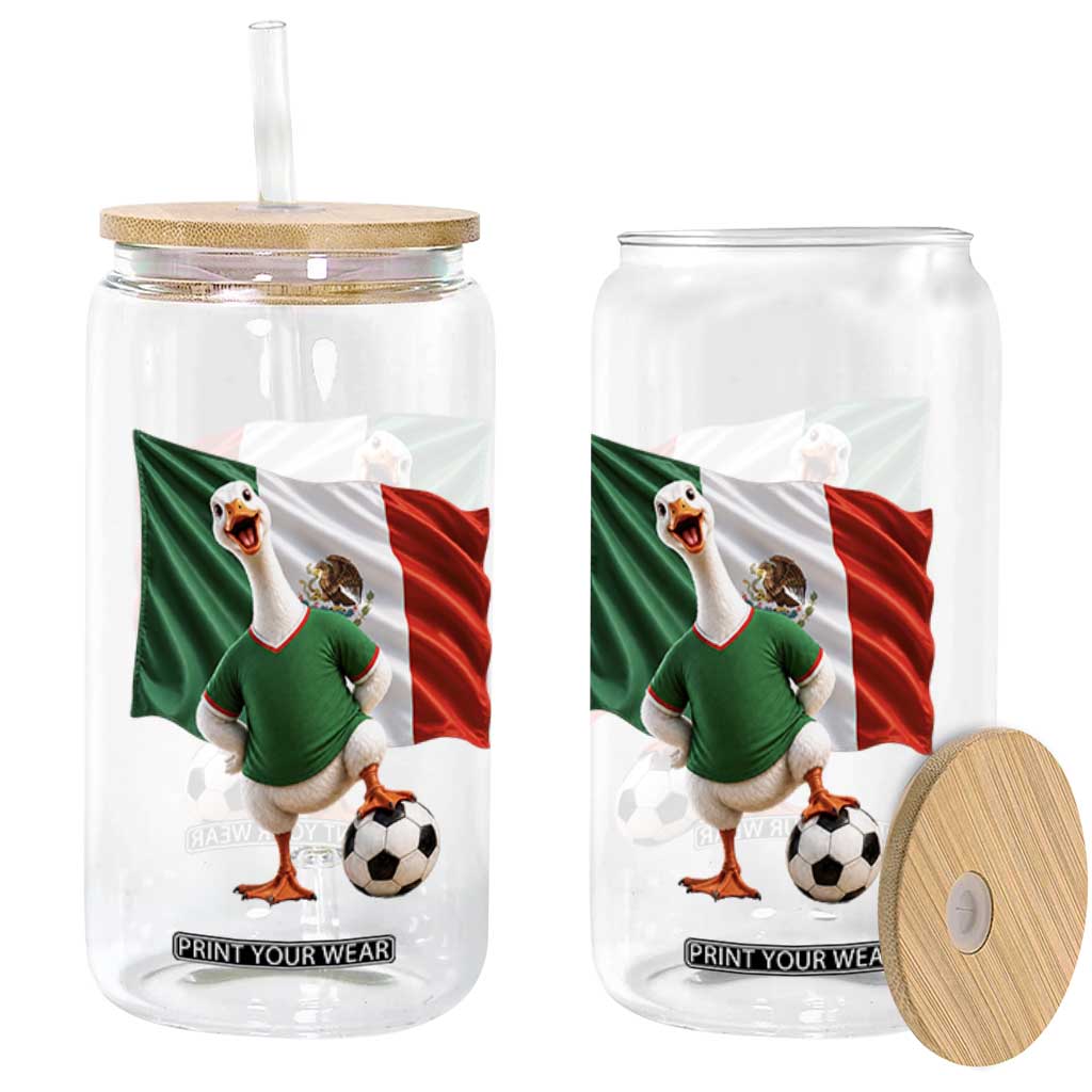 Funny Screaming Merlin the Duck Glass Can Mexico Soccer Flag Football Fans