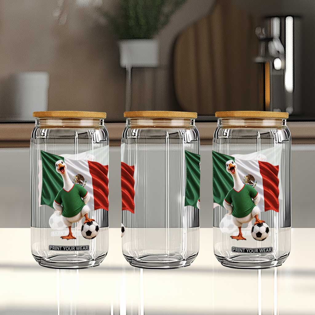 Funny Screaming Merlin the Duck Glass Can Mexico Soccer Flag Football Fans