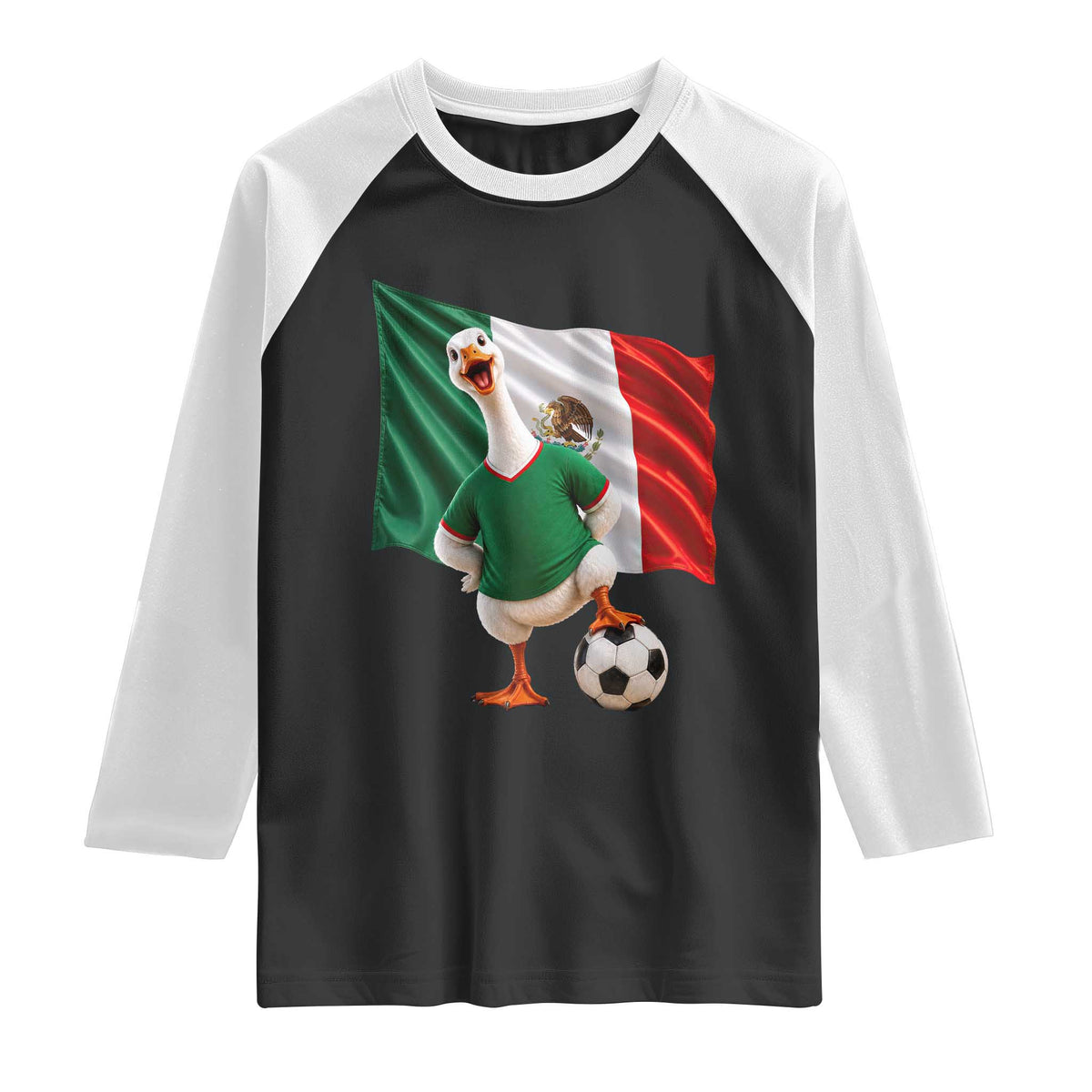 Funny Screaming Merlin the Duck Raglan Shirt Mexico Soccer Flag Football Fans