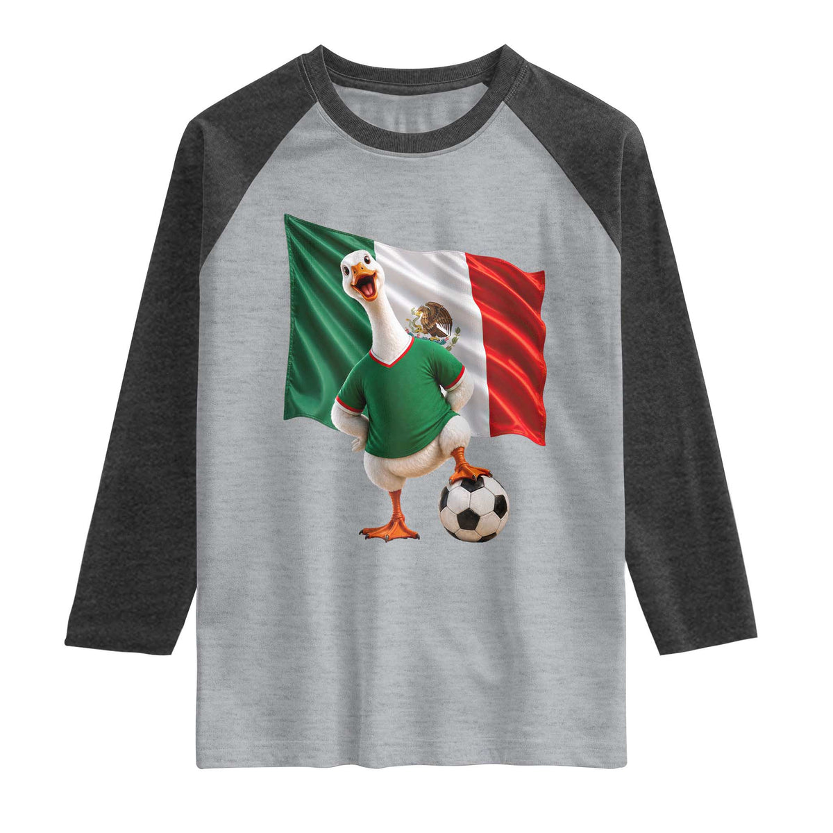 Funny Screaming Merlin the Duck Raglan Shirt Mexico Soccer Flag Football Fans
