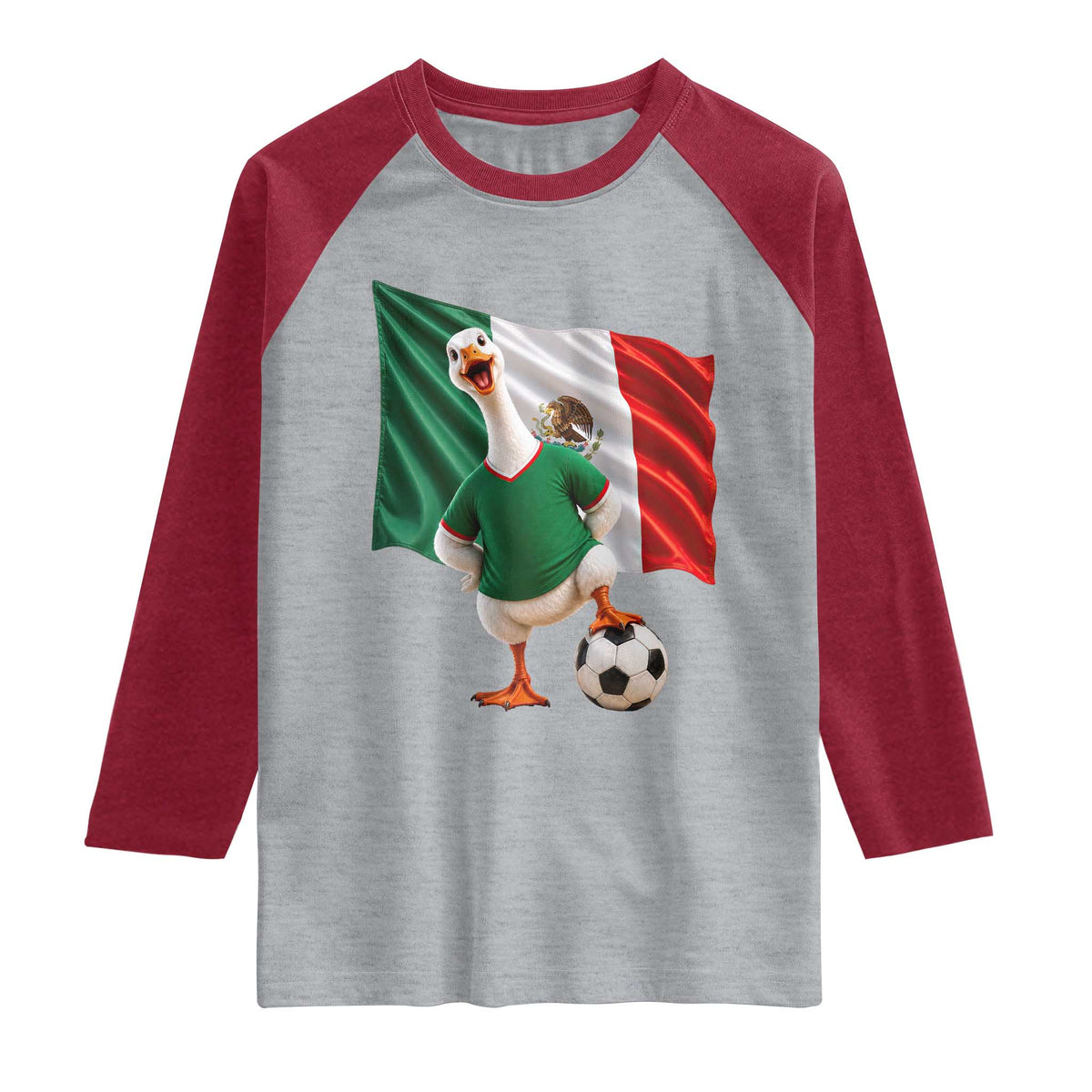 Funny Screaming Merlin the Duck Raglan Shirt Mexico Soccer Flag Football Fans