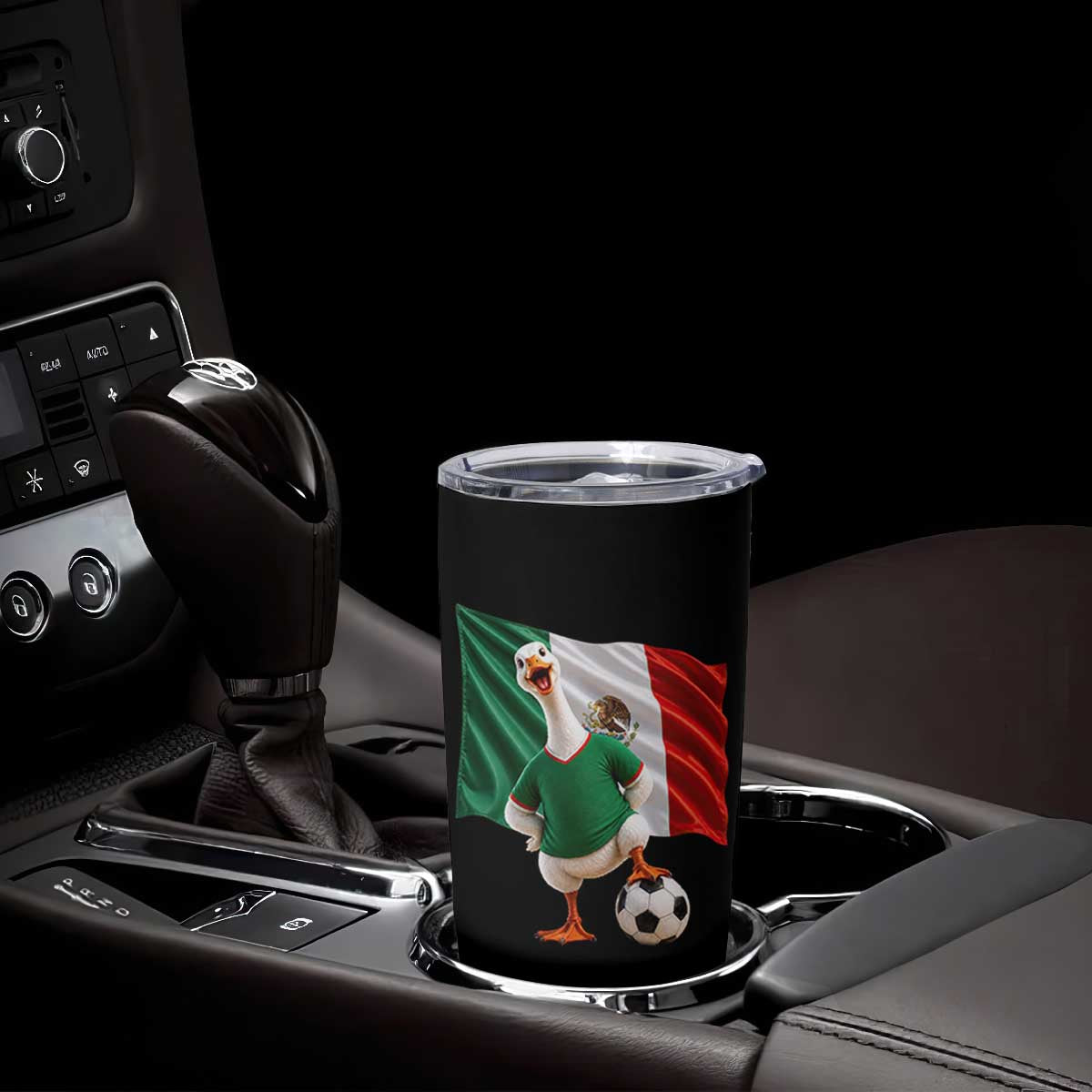 Funny Screaming Merlin the Duck Tumbler Cup Mexico Soccer Flag Football Fans