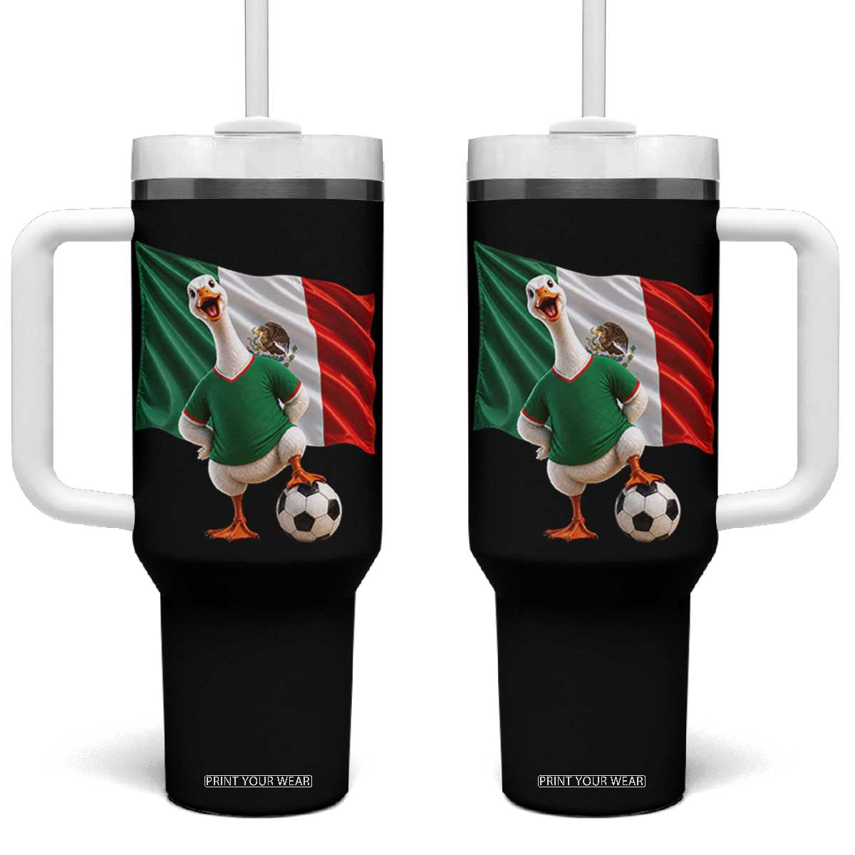 Funny Screaming Merlin the Duck Tumbler With Handle Mexico Soccer Flag Football Fans TS02 One Size: 40 oz Black Print Your Wear