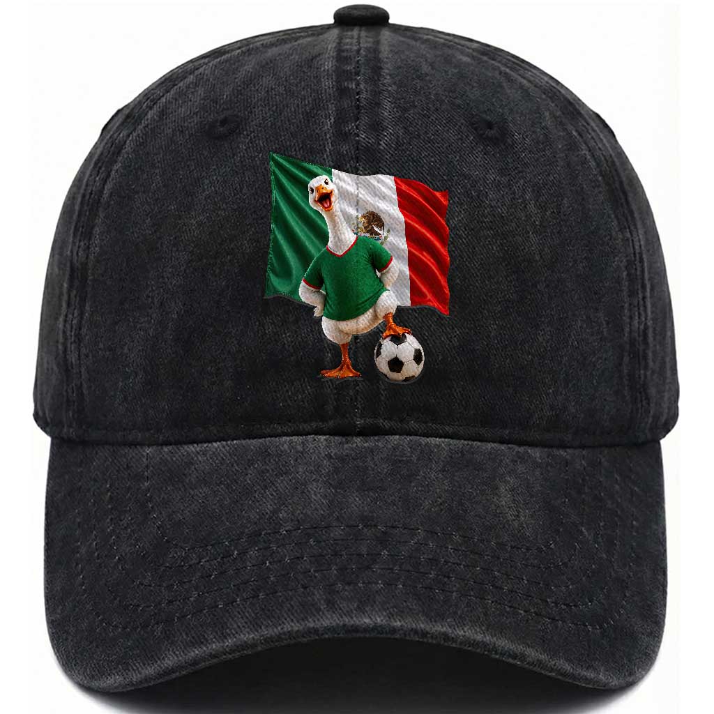 Funny Screaming Merlin the Duck Washed Cotton Baseball Cap Mexico Soccer Flag Football Fans