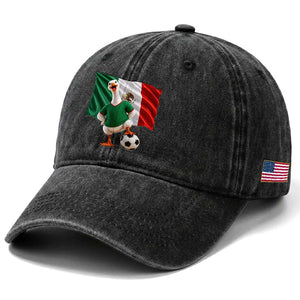Funny Screaming Merlin the Duck Washed Cotton Baseball Cap Mexico Soccer Flag Football Fans