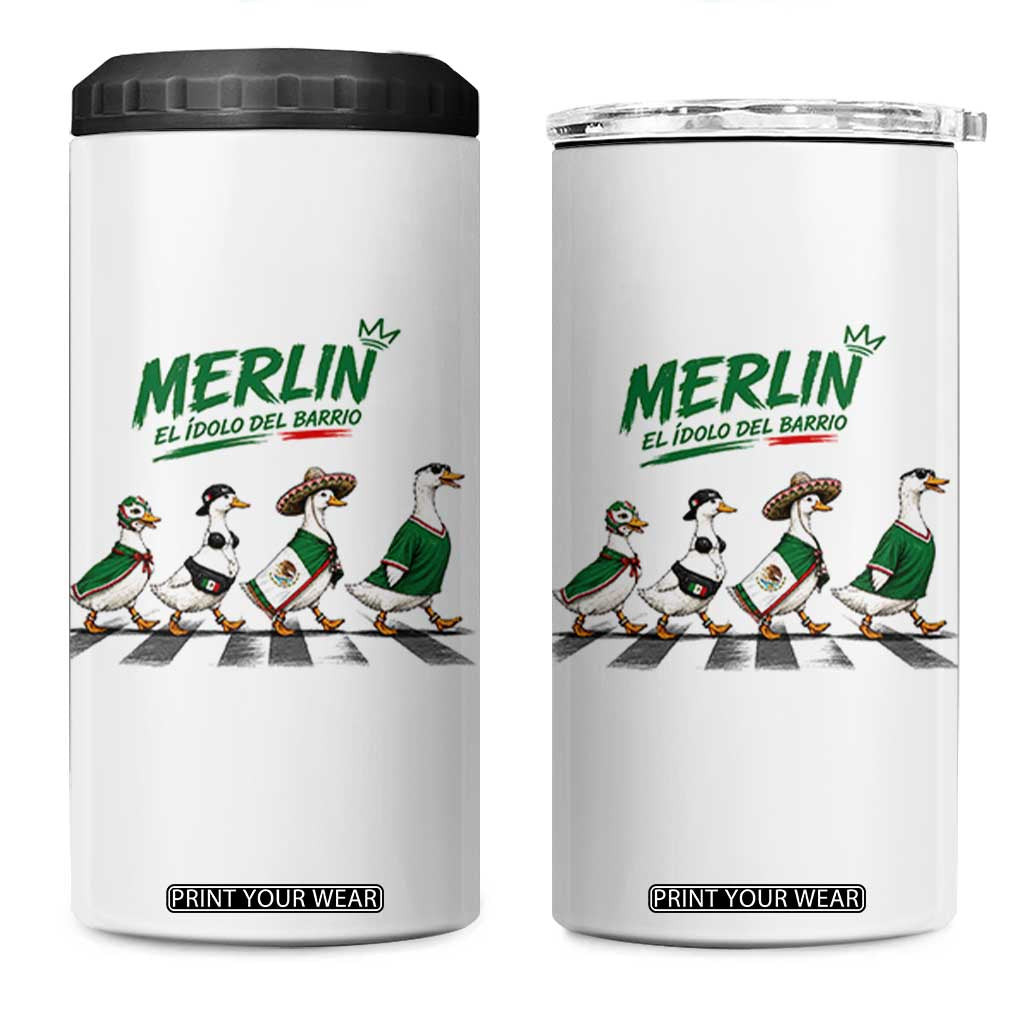 Merlin the Ducks Crosswalk Walk Parody 4 in 1 Can Cooler Tumbler El Idolo Del Barrio Mexico Duck Soccer Football Fans