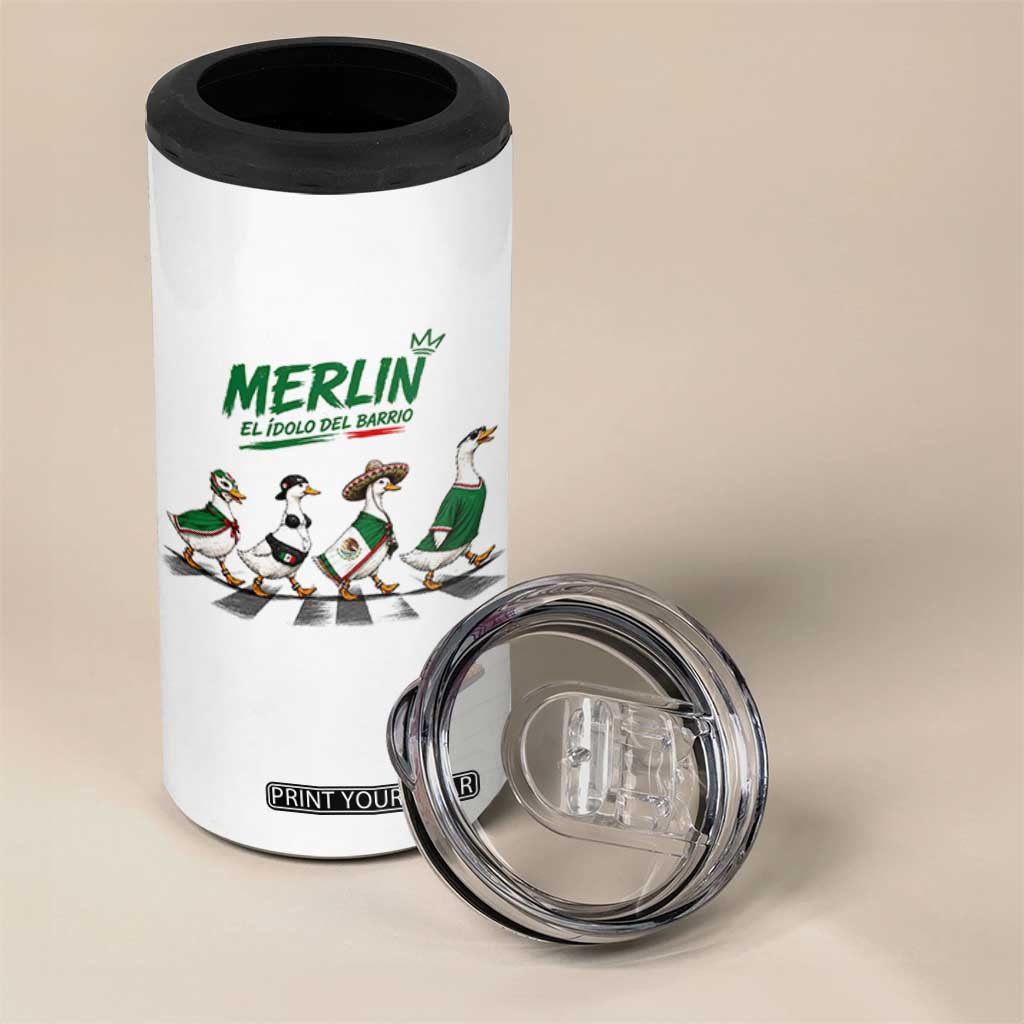 Merlin the Ducks Crosswalk Walk Parody 4 in 1 Can Cooler Tumbler El Idolo Del Barrio Mexico Duck Soccer Football Fans