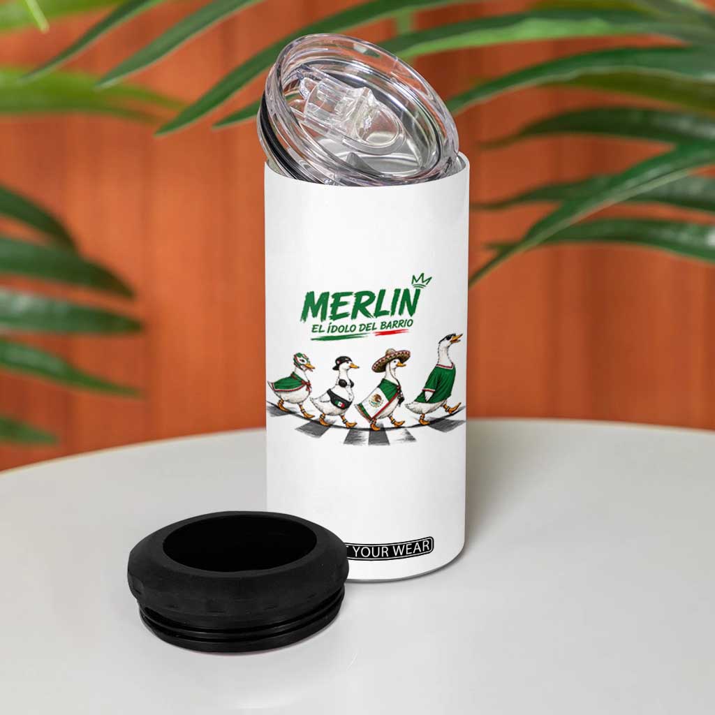 Merlin the Ducks Crosswalk Walk Parody 4 in 1 Can Cooler Tumbler El Idolo Del Barrio Mexico Duck Soccer Football Fans