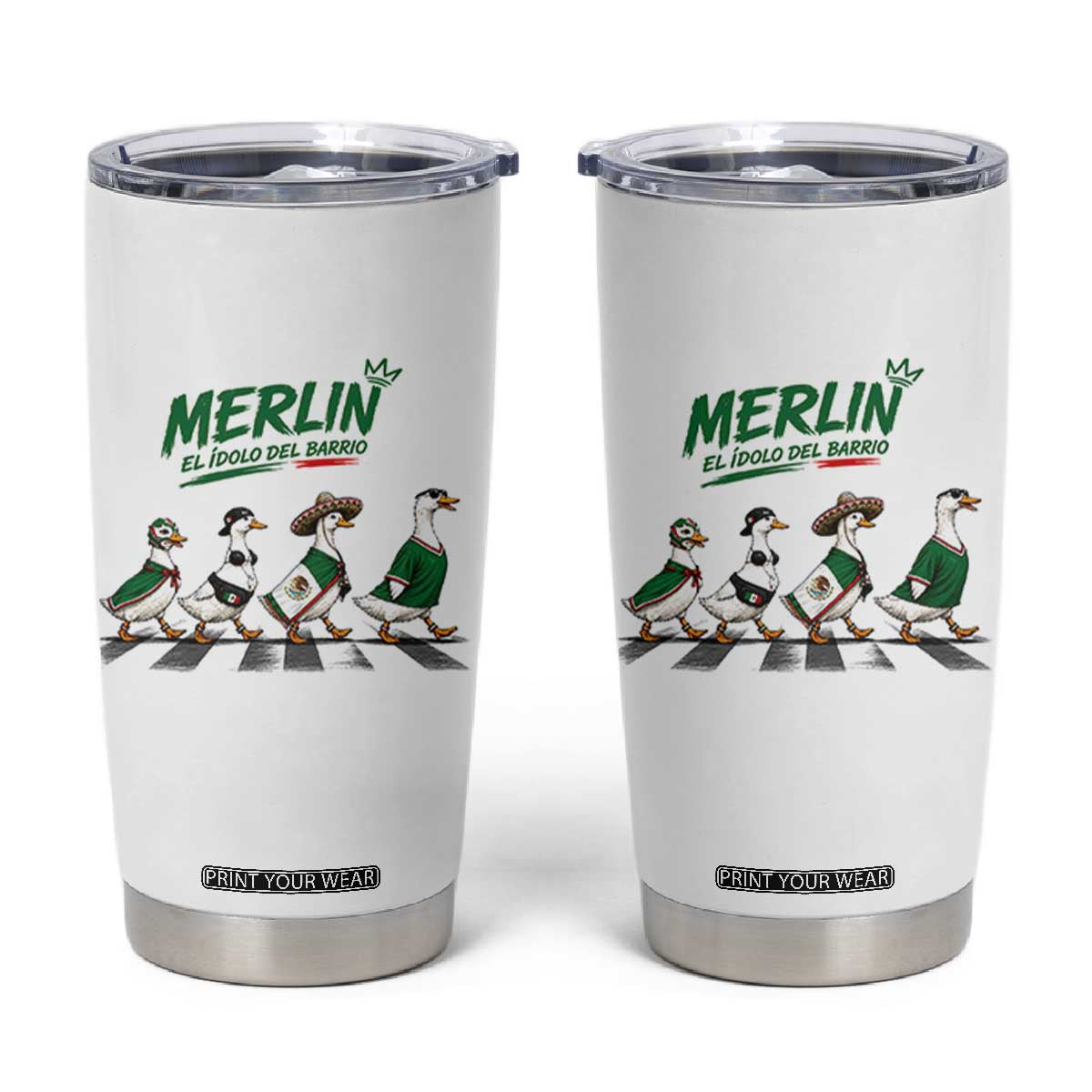 Merlin the Ducks Crosswalk Walk Parody Tumbler Cup El Idolo Del Barrio Mexico Duck Soccer Football Fans